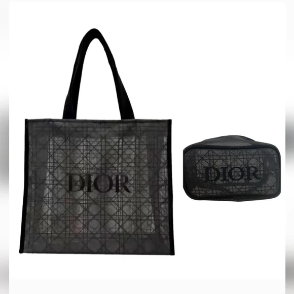 Dior Beauty Black Cannage Mesh Tote and Pouch Set - Picture 1 of 5